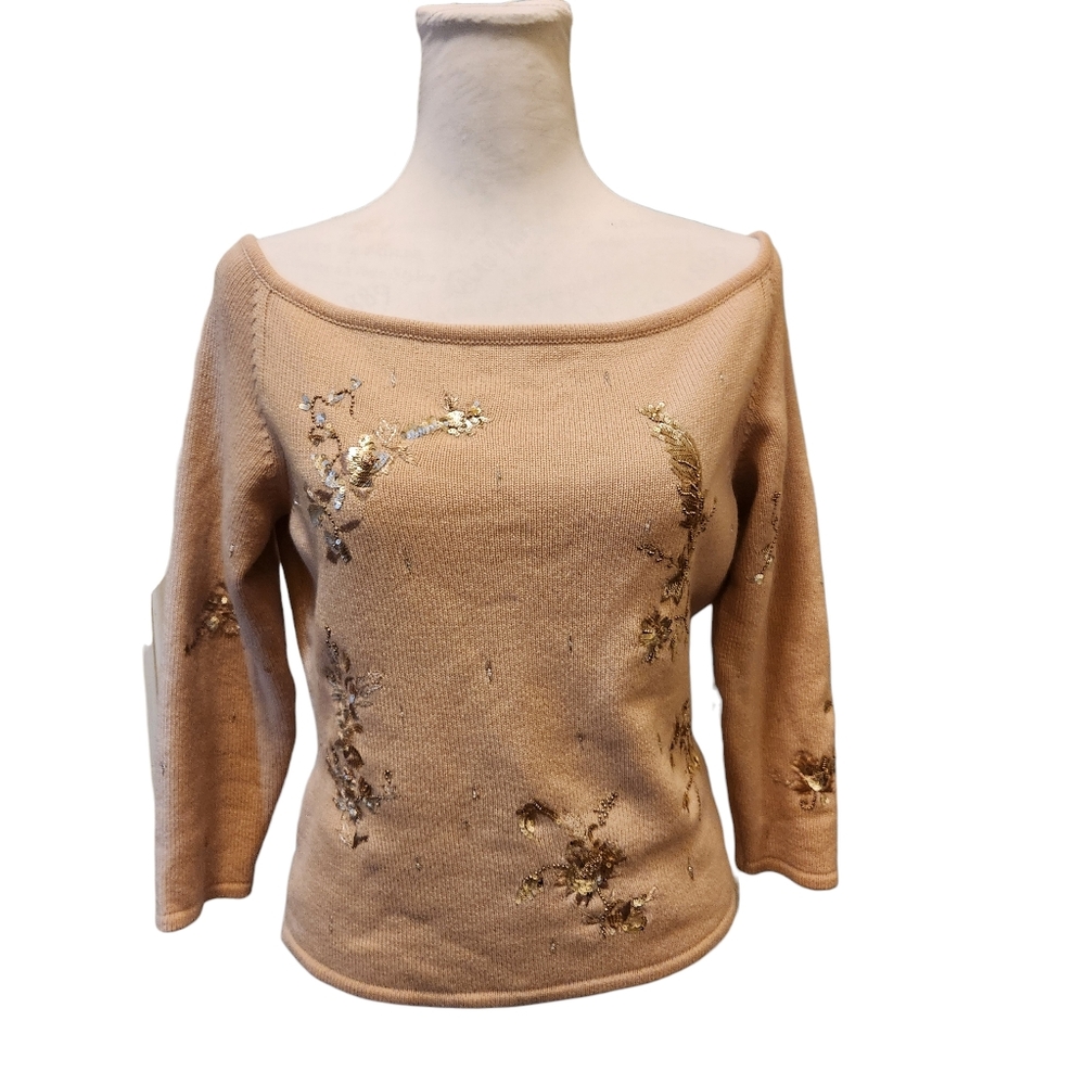 Vtg Oscar De La Renta 100% Cashmere Made In Italy 90s Y2k Off Shoulder Sweater M